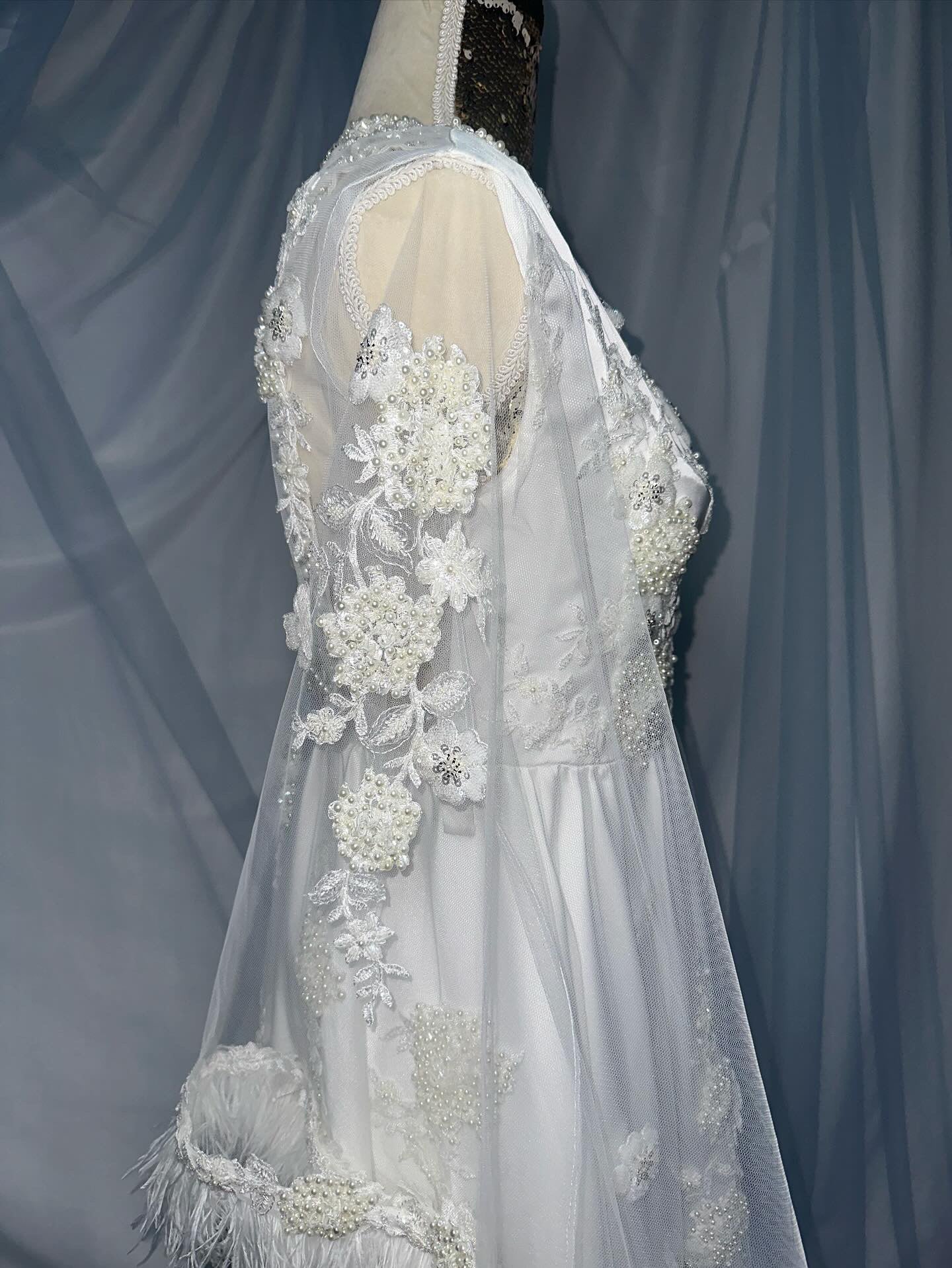 Fully Beaded Ostrich Feather Short Gown