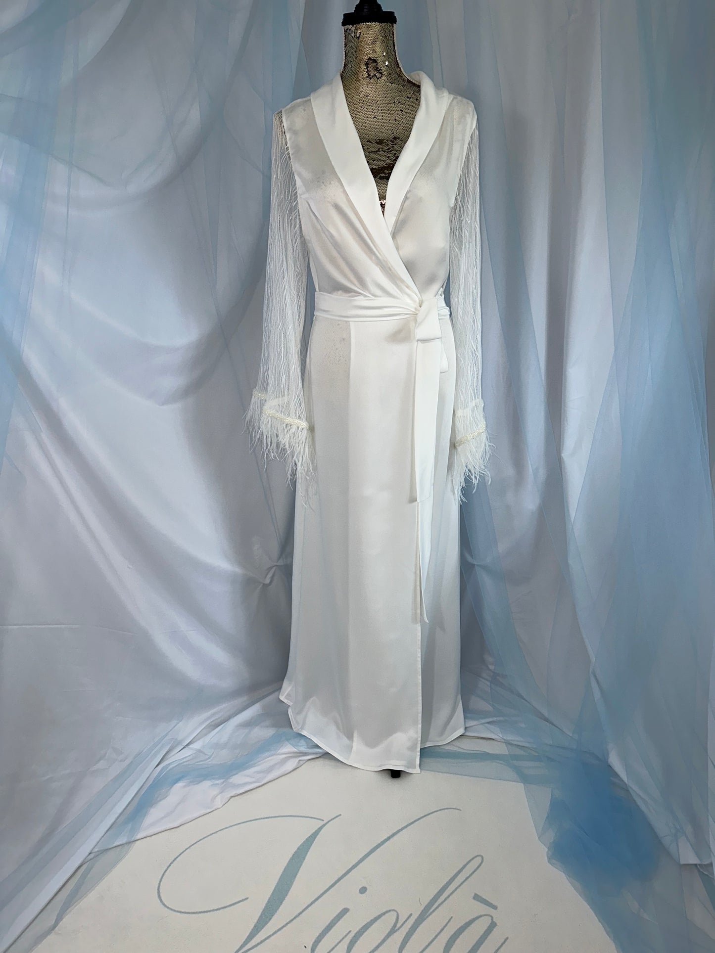 Cotton blend Tulle & Ostrich Gown