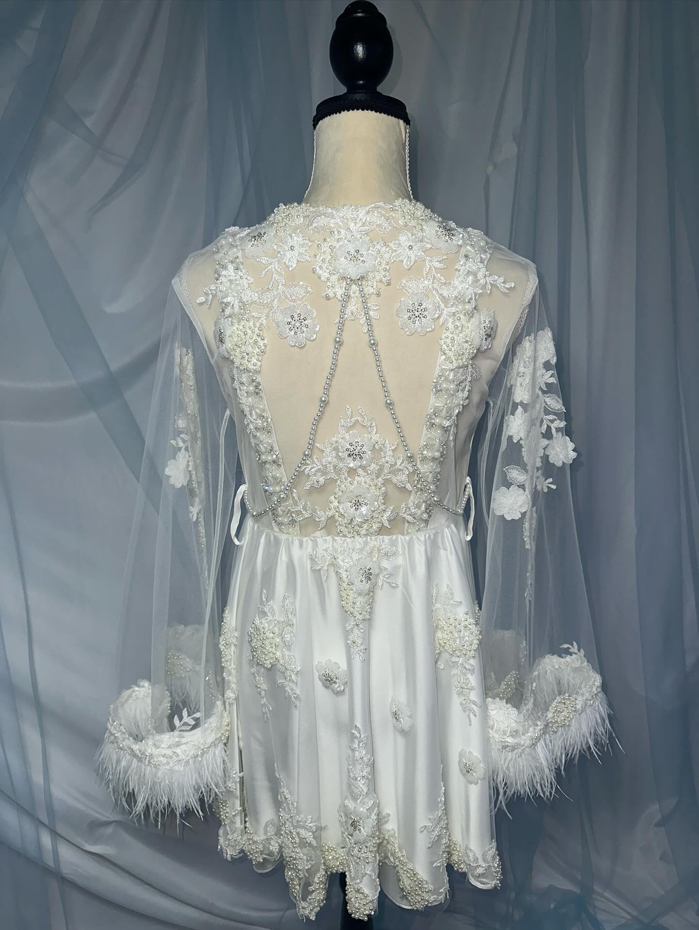 Fully Beaded Ostrich Feather Short Gown