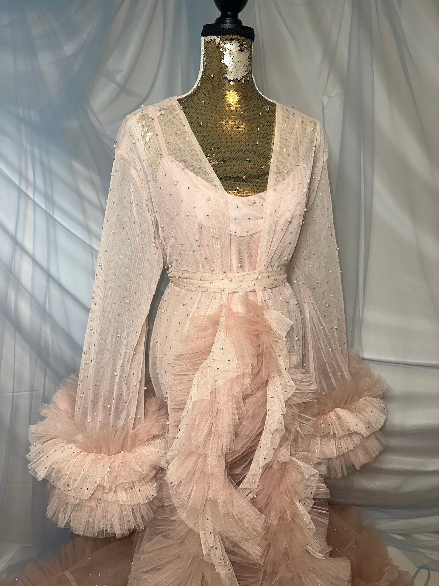 Blush Pink & Pearl Tulle Gown