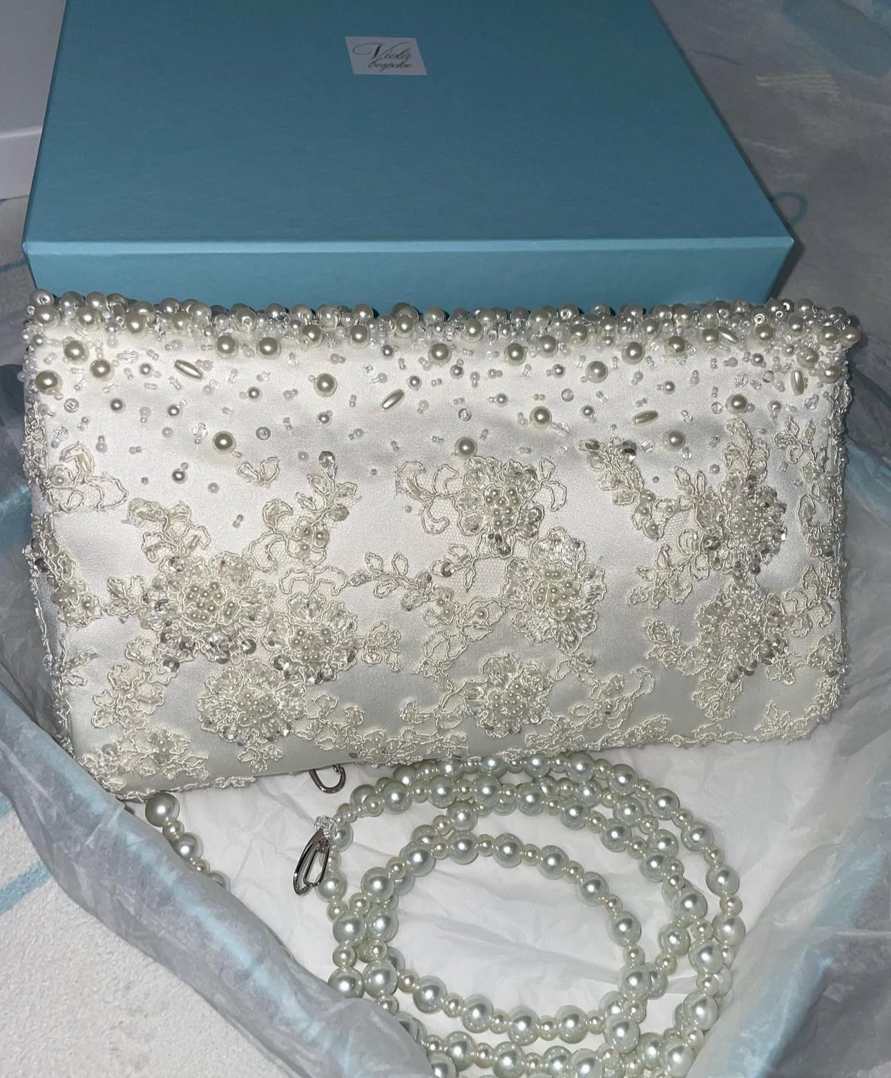 Ivory Lace Hand beaded pearl bag