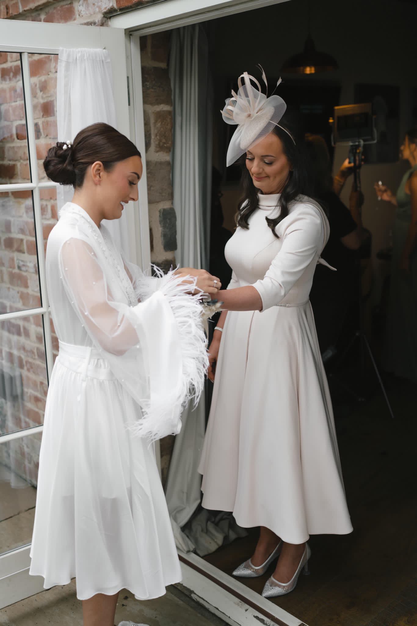 3/4 Length Pearl Trim Silk Gown