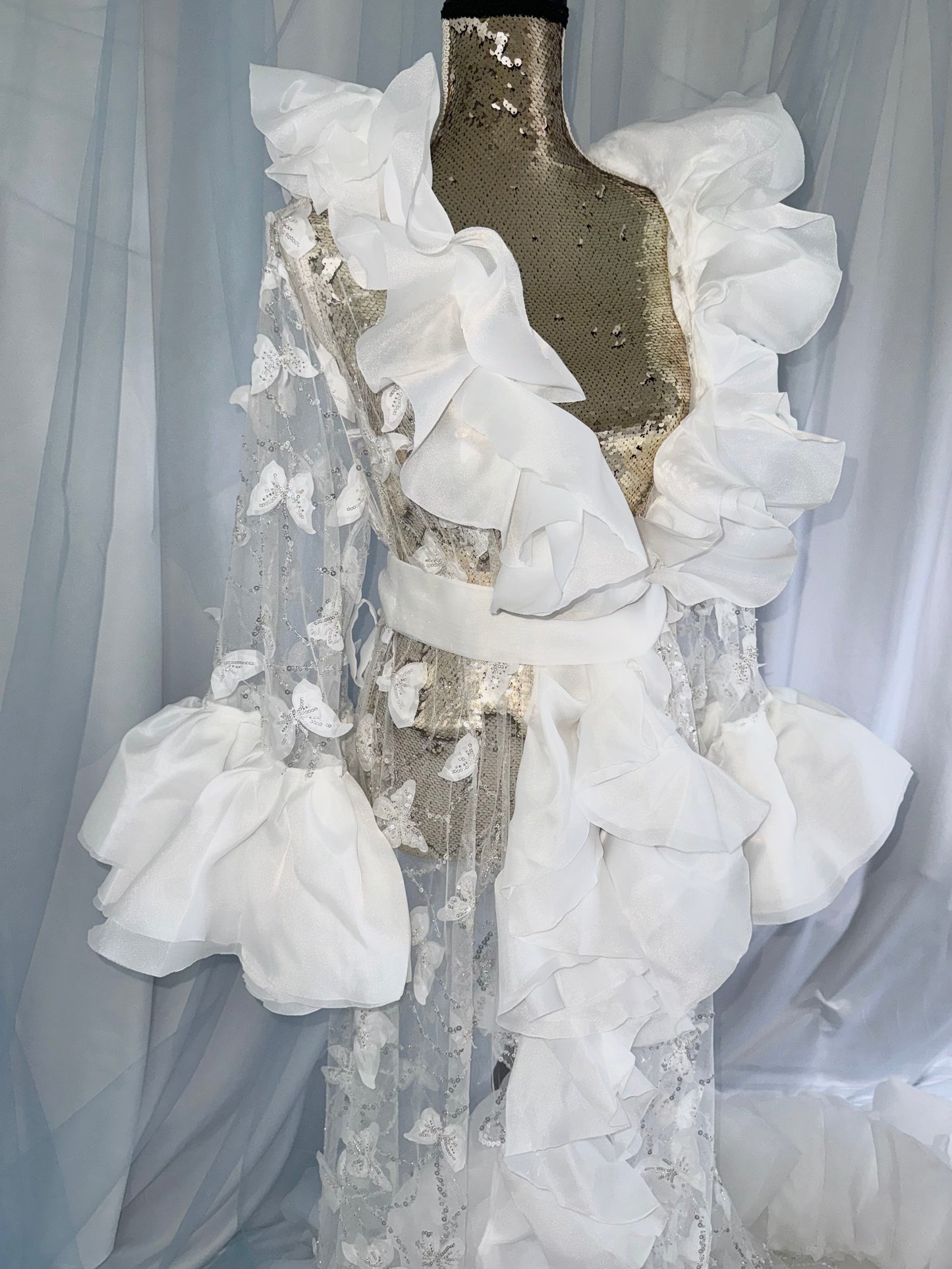 Ruffle Gown With Butterfly Tulle