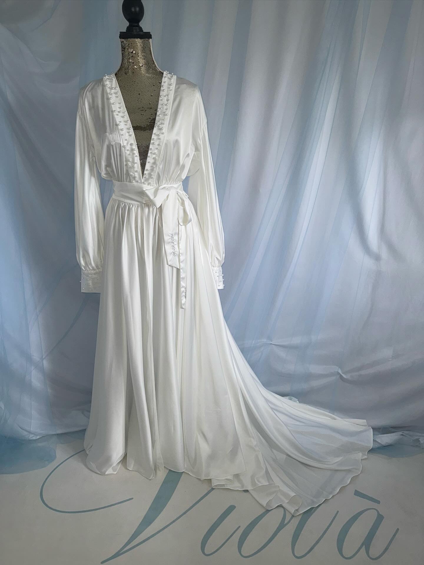 Pearl Trim Silk Gown