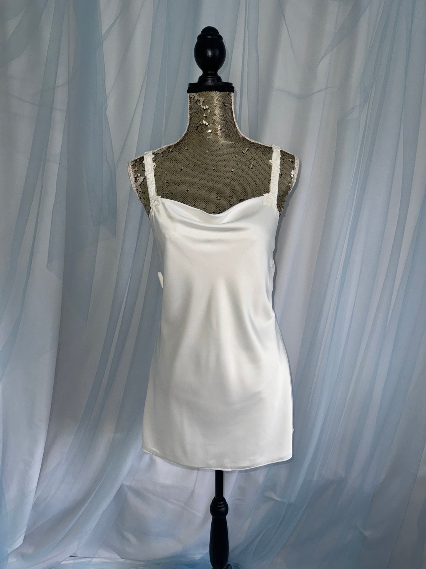 Lace & Ostrich Feather Silk Gown