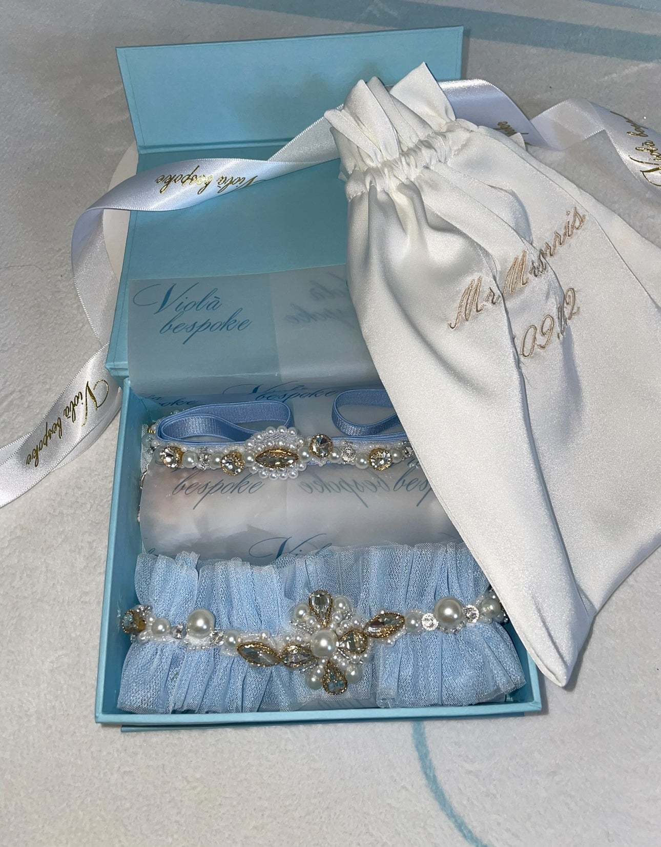 Blue Beaded Garter & Tossing Garter