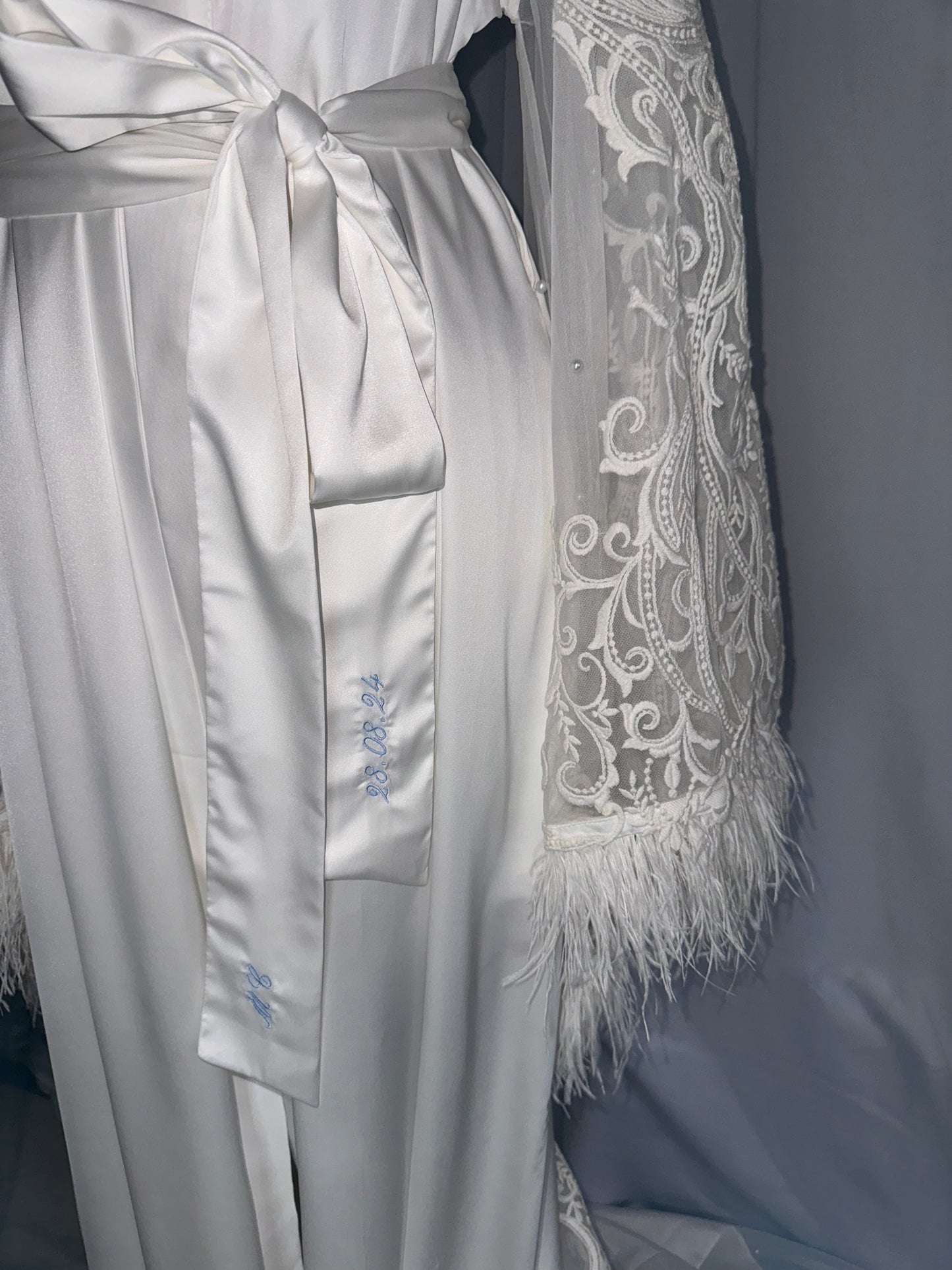 Lace & Ostrich Feather Silk Gown