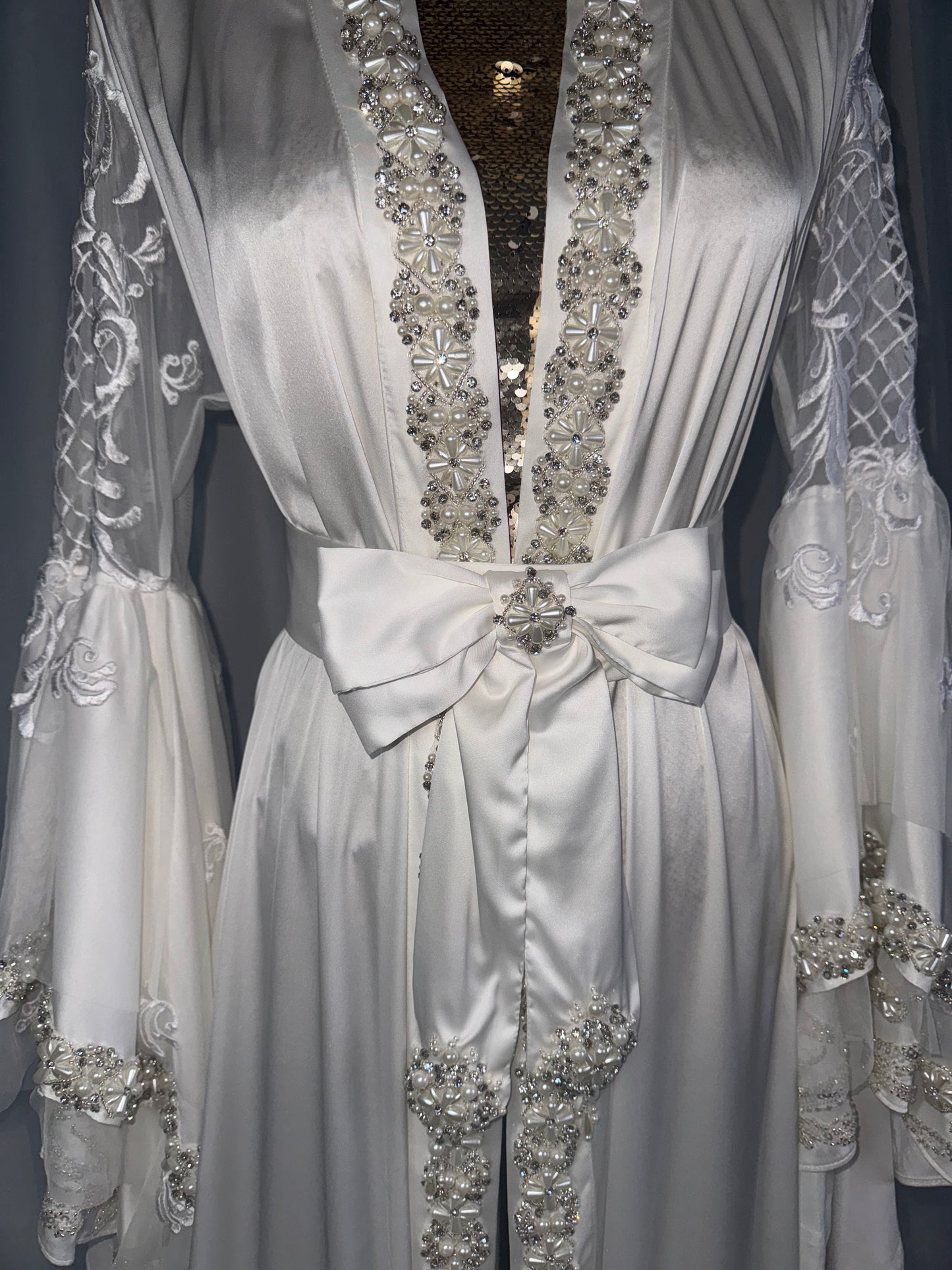 Hand Beaded Pearl & Sparkle Trim Gown