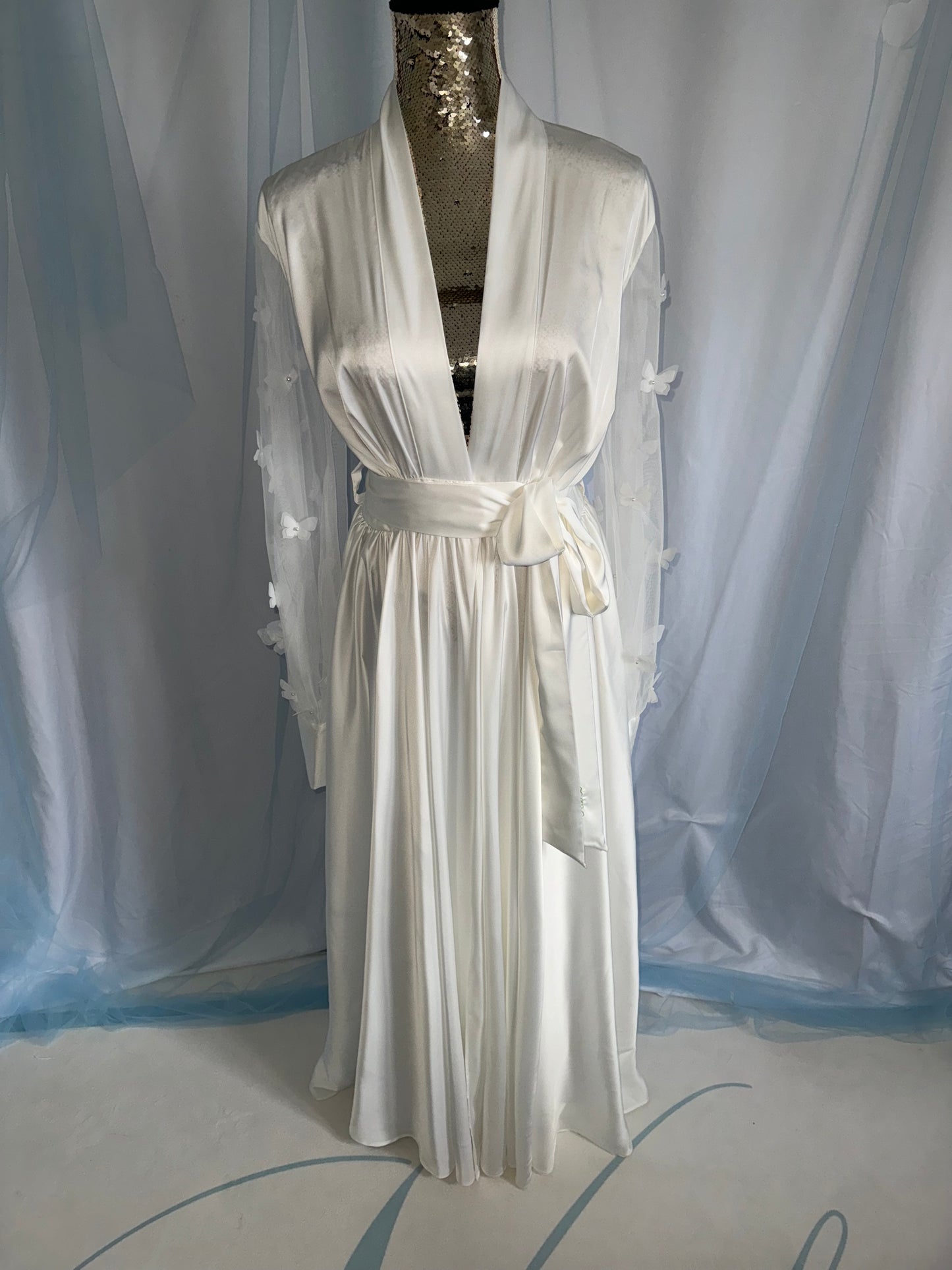 Silk Gown With Butterfly Tulle Sleeves