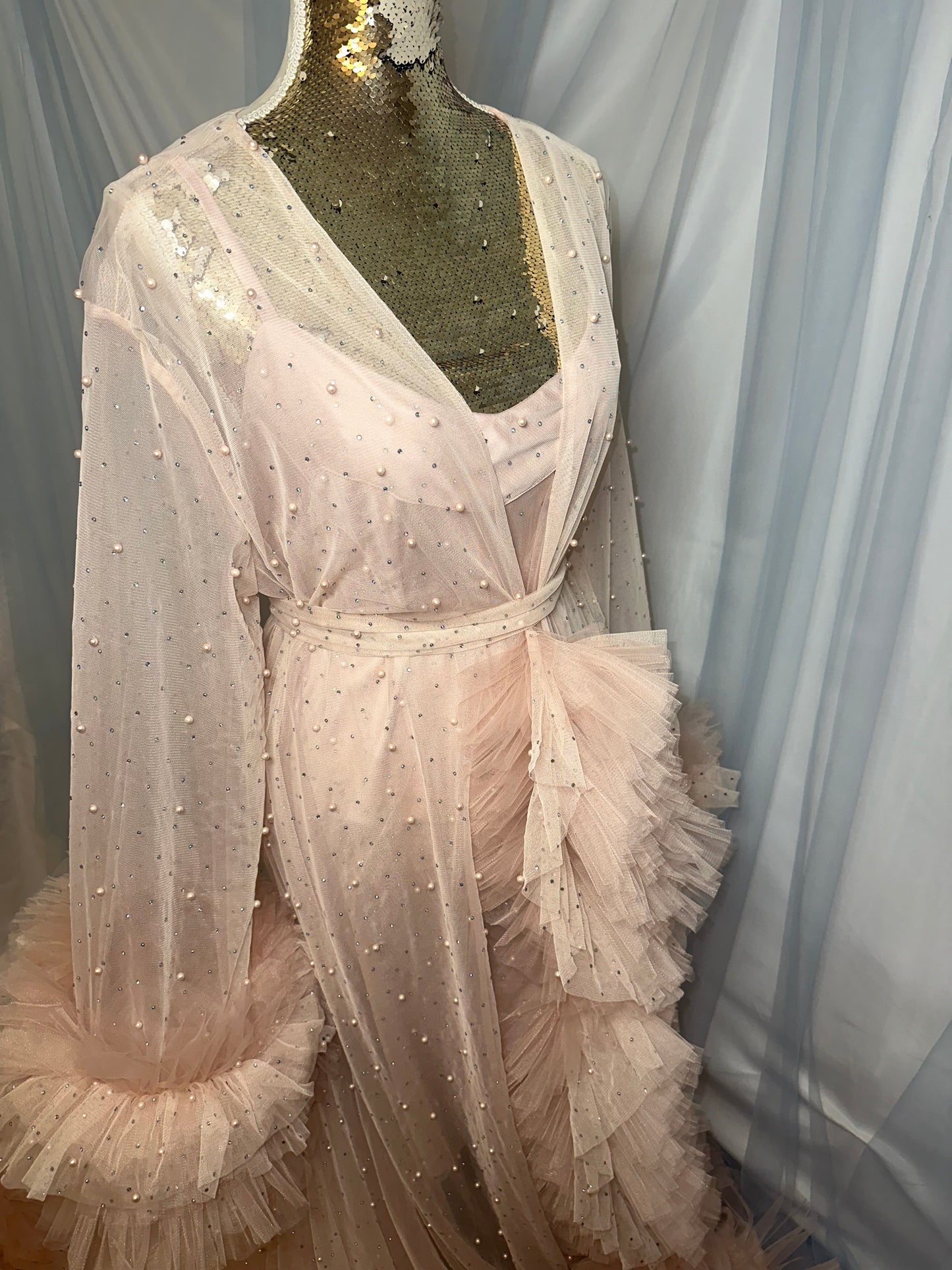 Blush Pink & Pearl Tulle Gown