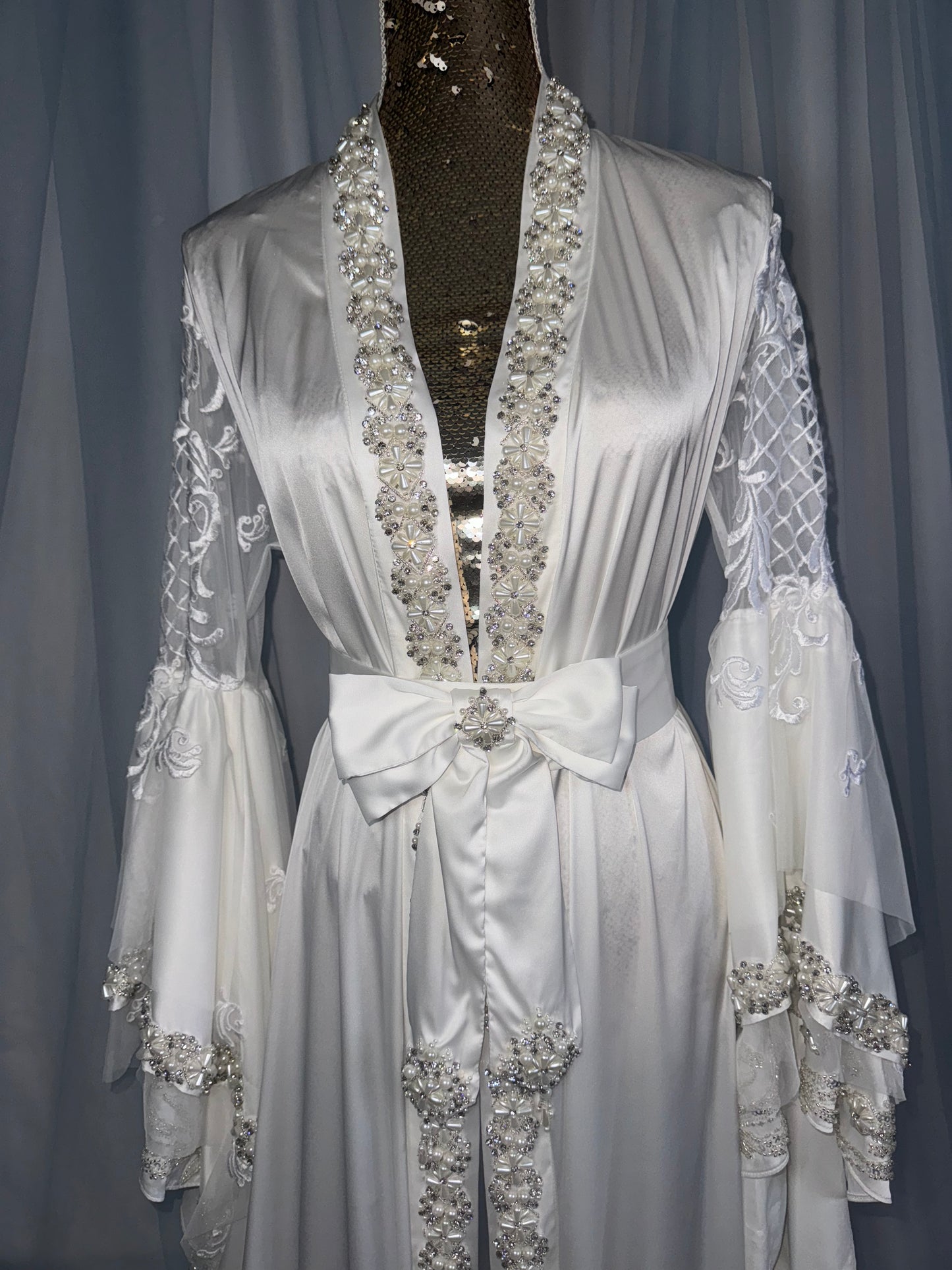 Hand Beaded Pearl & Sparkle Trim Gown