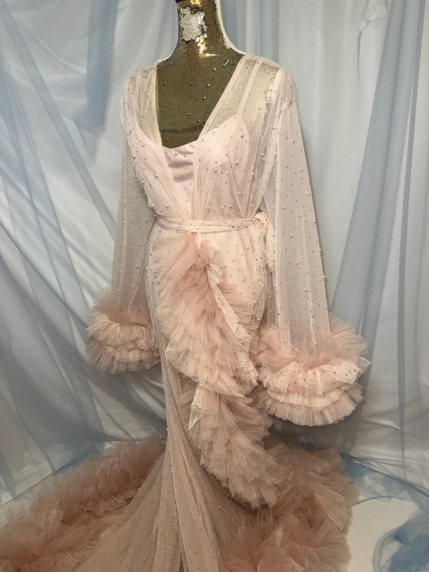 Blush Pink & Pearl Tulle Gown