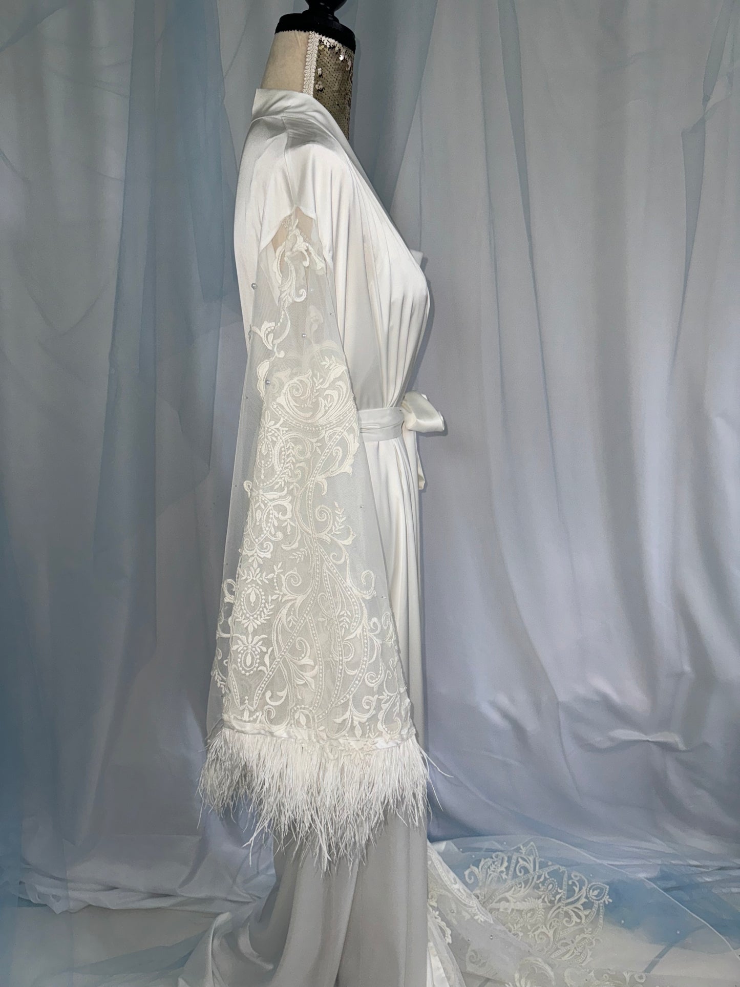 Lace & Ostrich Feather Silk Gown