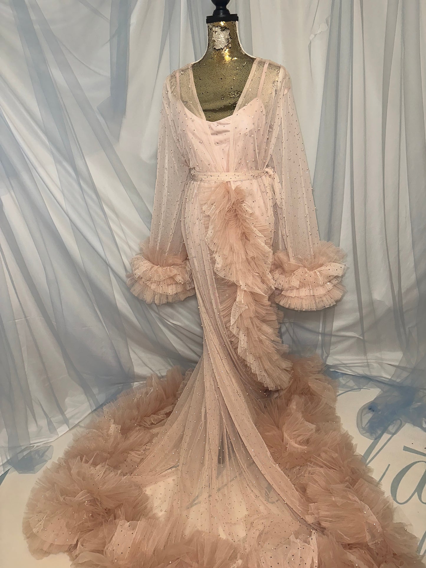 Blush Pink & Pearl Tulle Gown