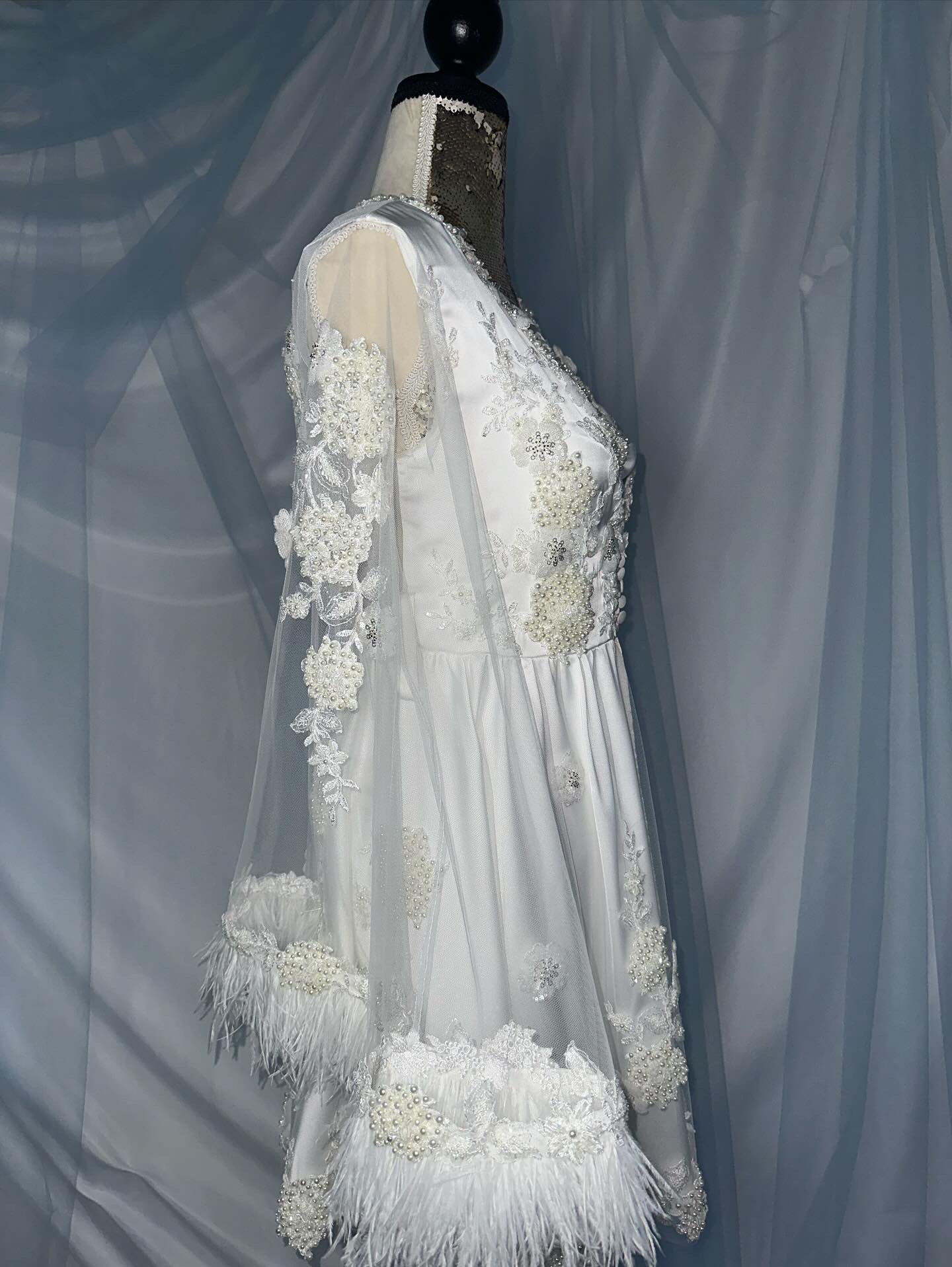 Fully Beaded Ostrich Feather Short Gown