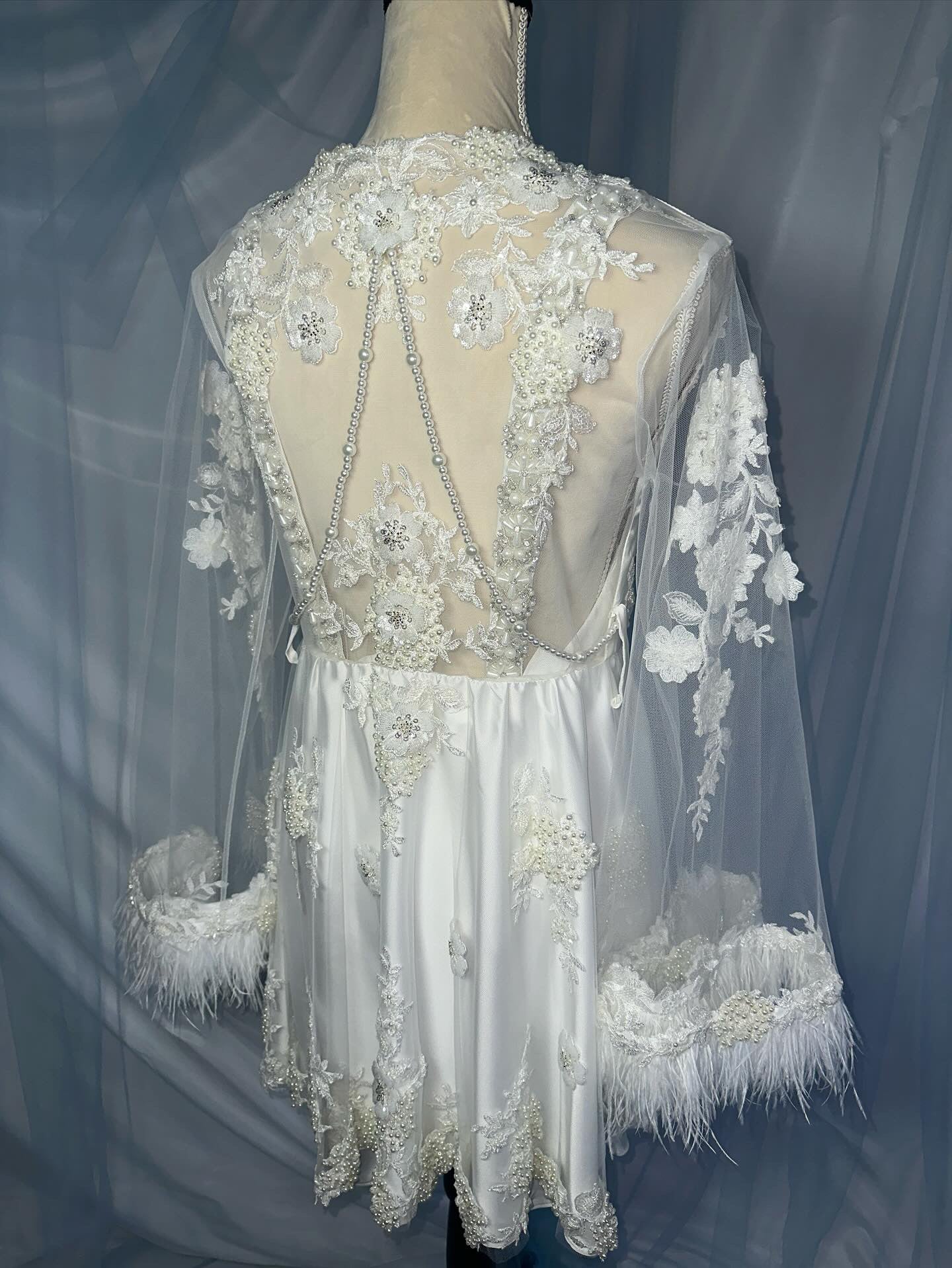 Fully Beaded Ostrich Feather Short Gown