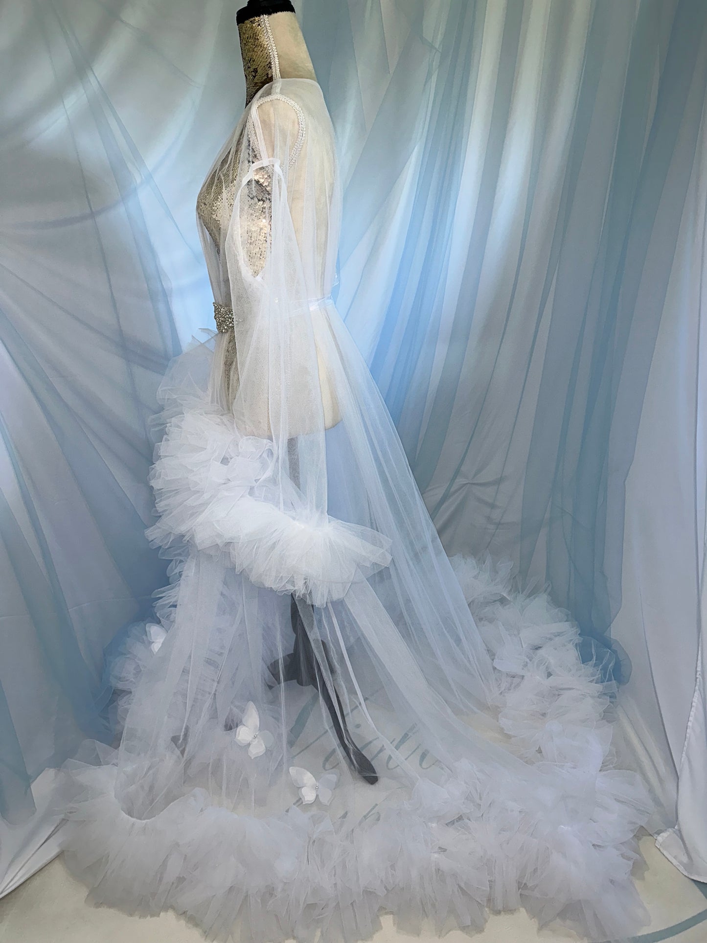 Ruffle Gown With Scattered Butterflies