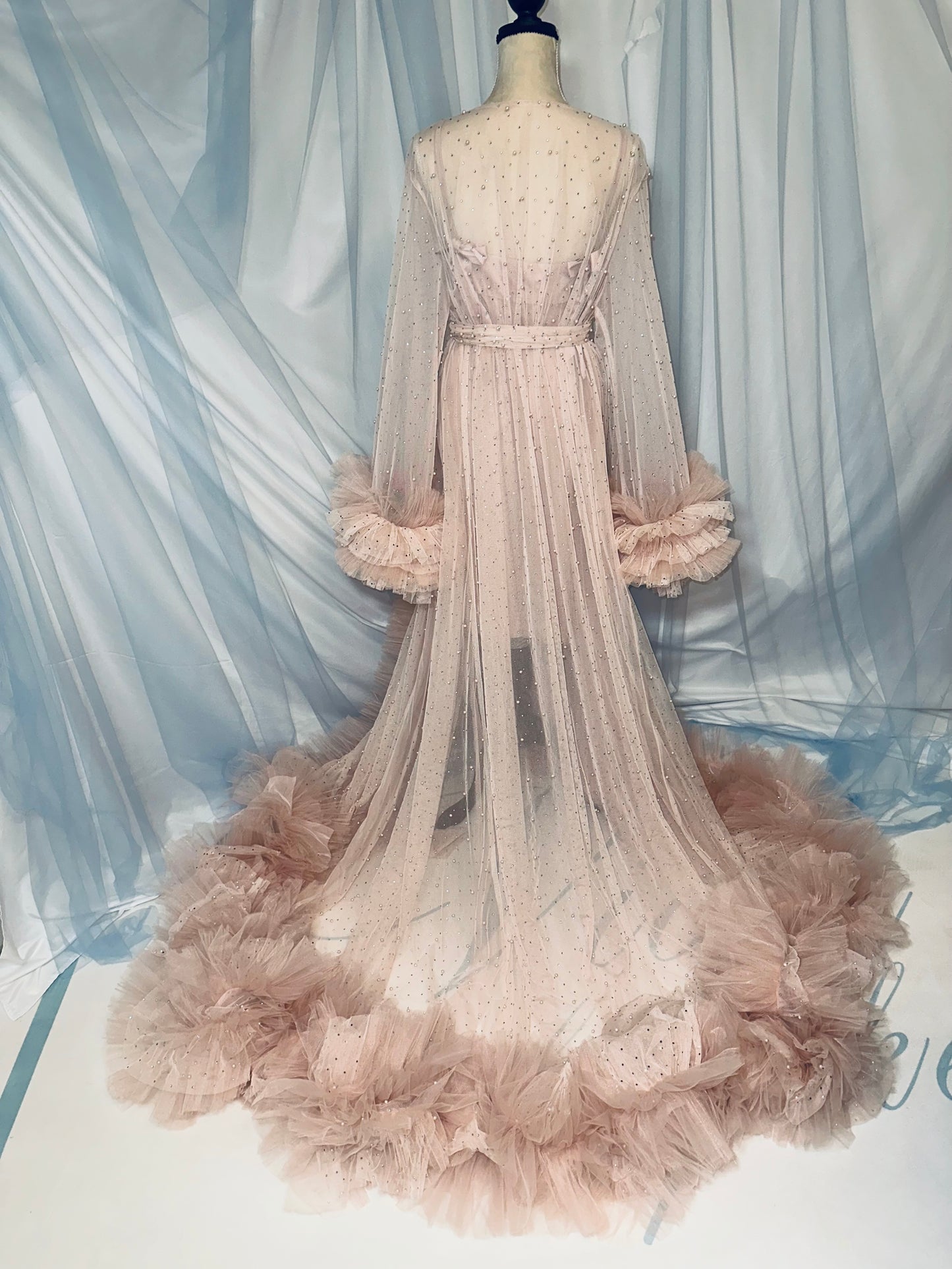 Blush Pink & Pearl Tulle Gown