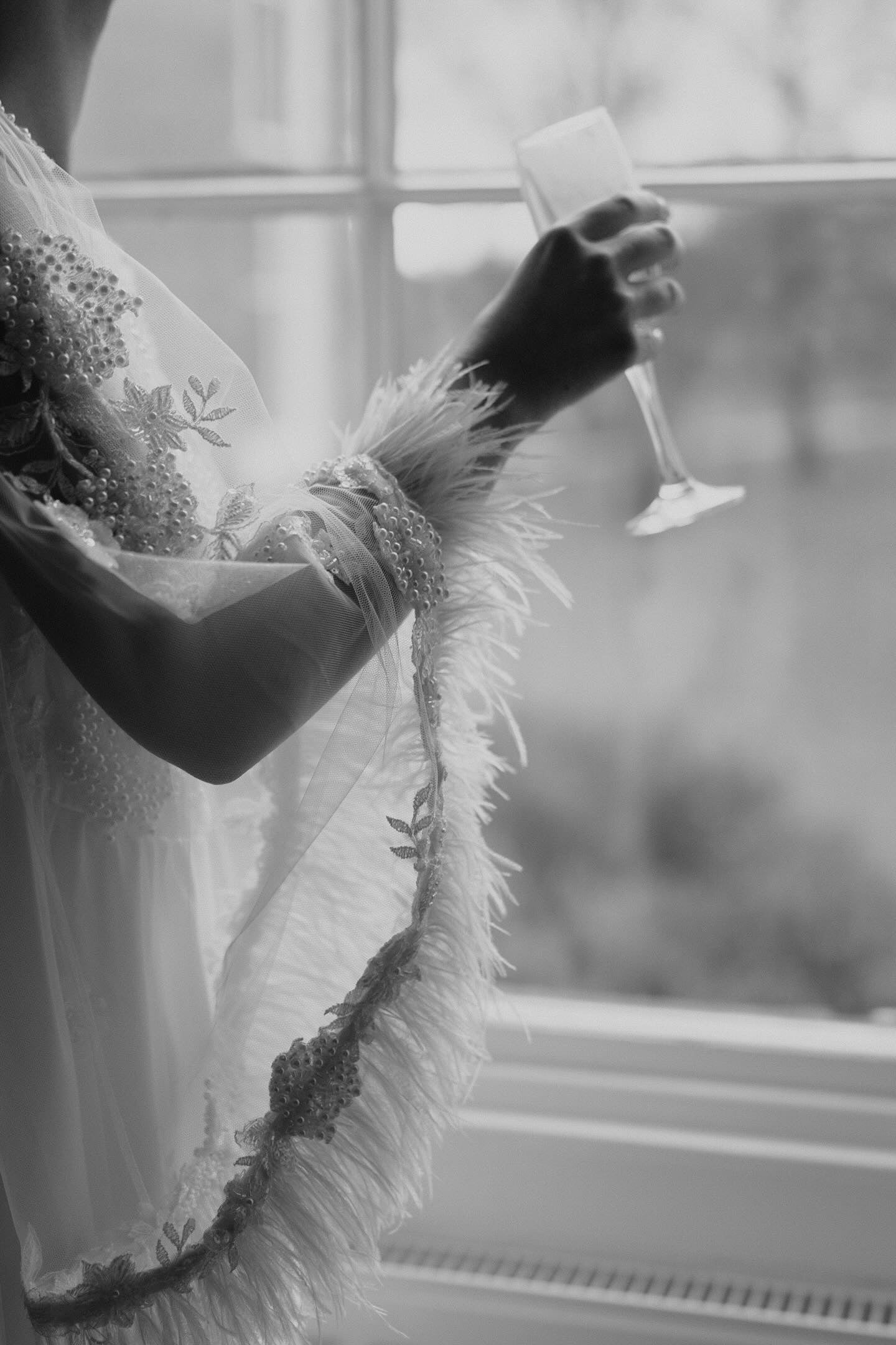 Fully Beaded Ostrich Feather Short Gown
