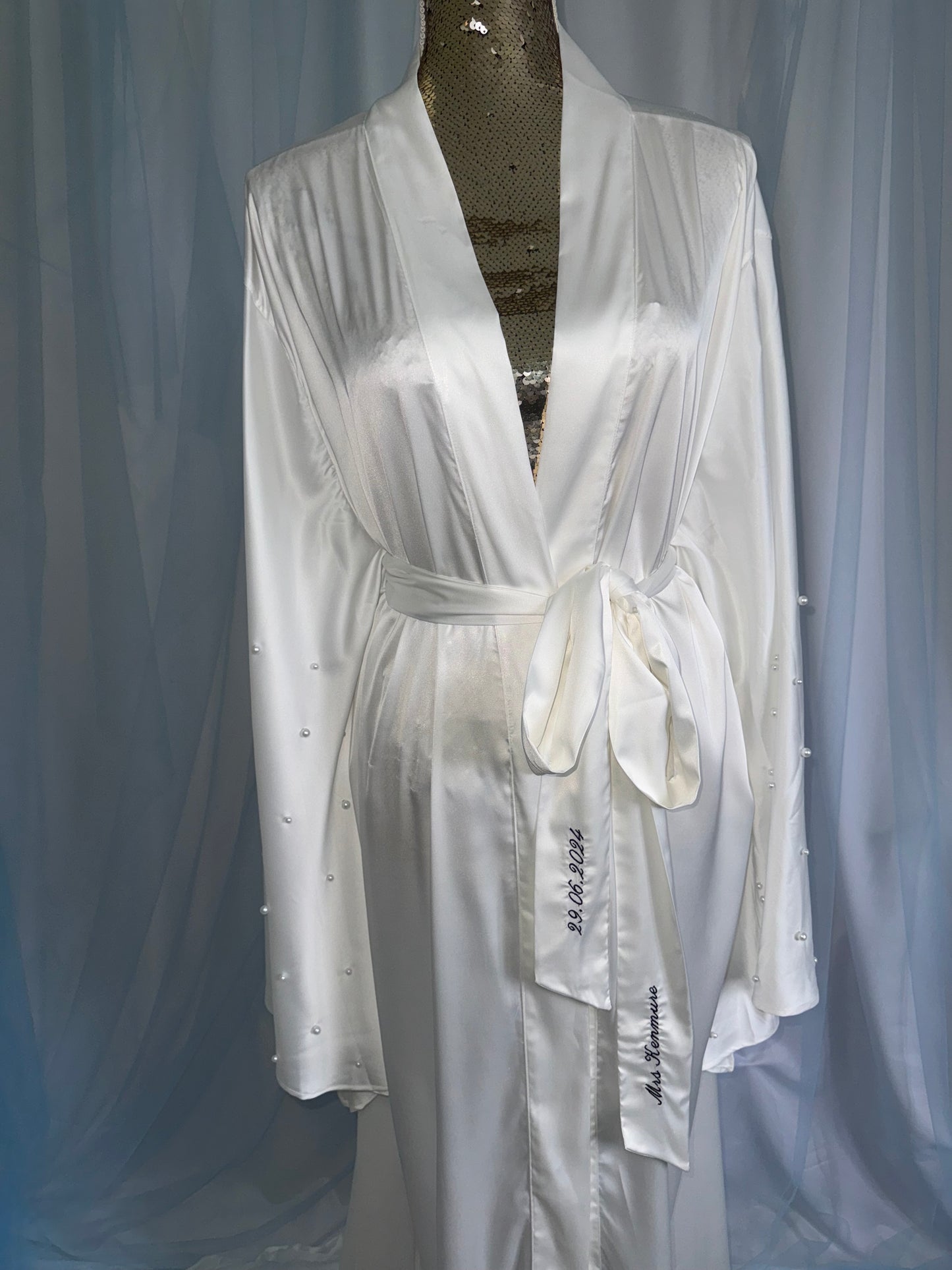 Silk Gown With A Wide Pearl Drop Sleeve