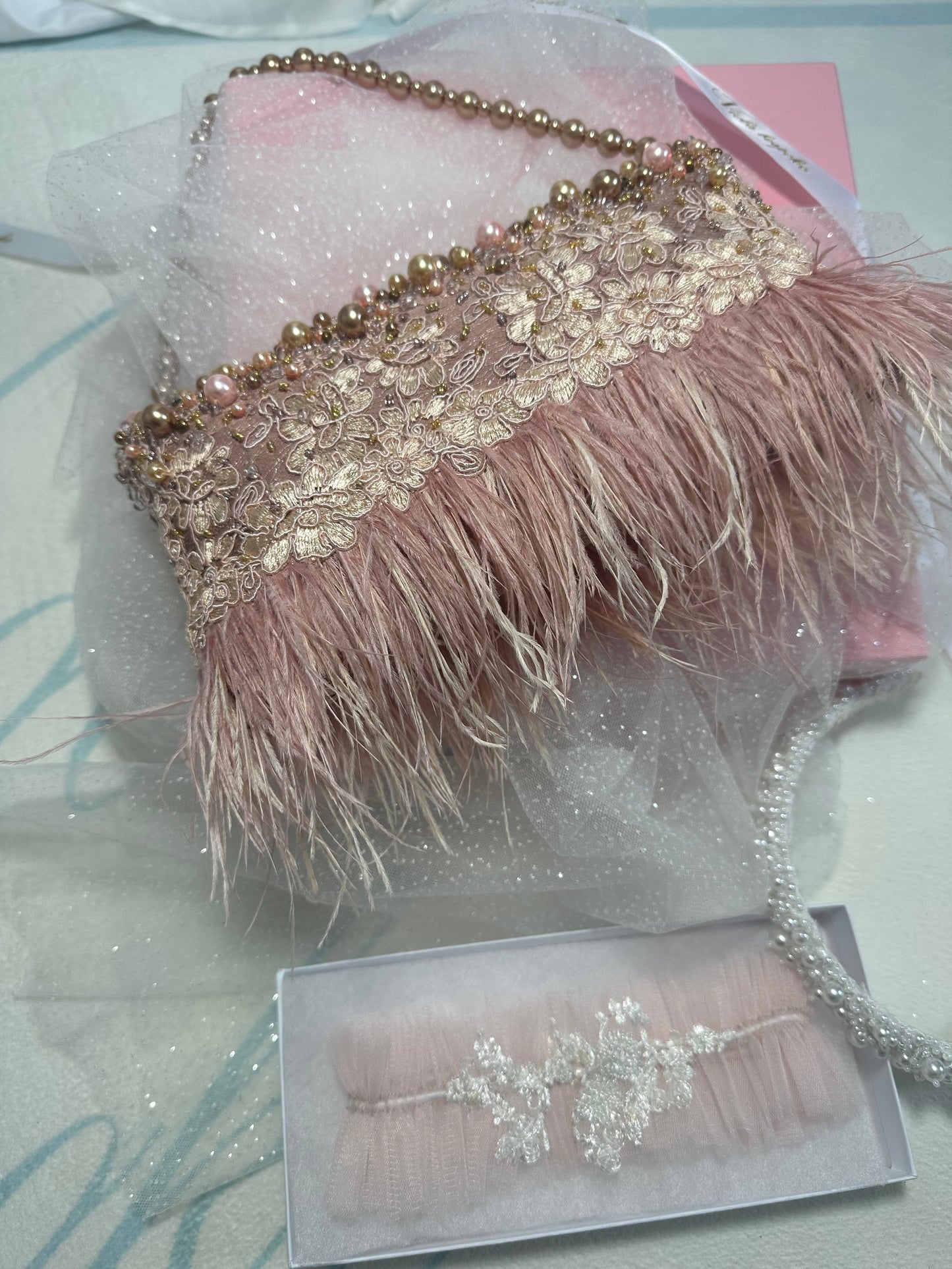 Blush Pink Hand beaded pearl bag