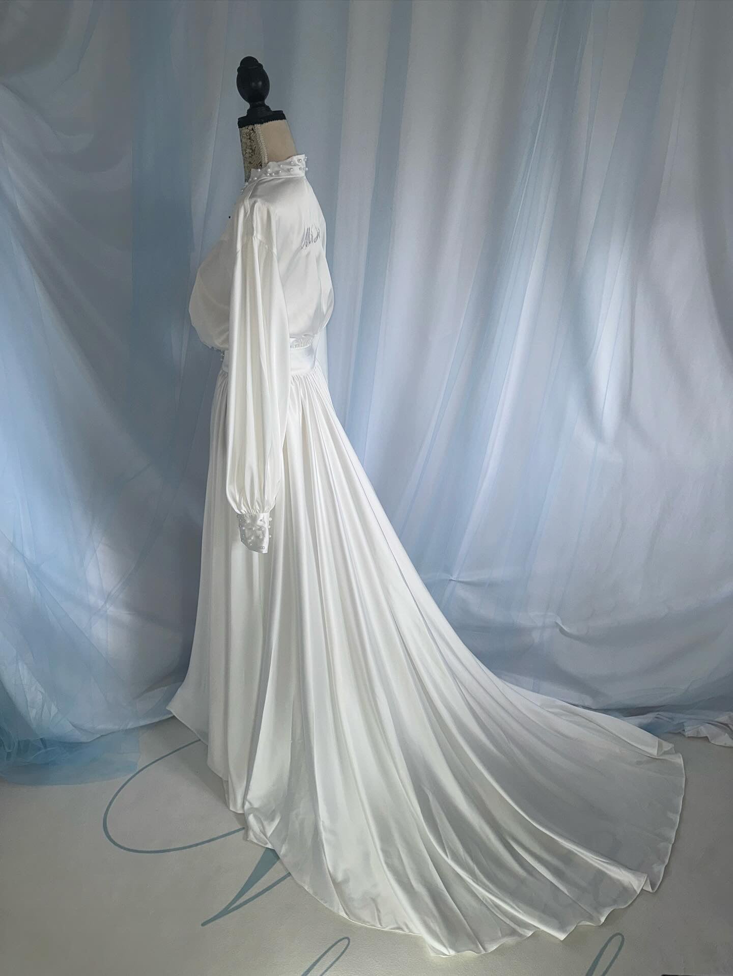 Pearl Trim Silk Gown