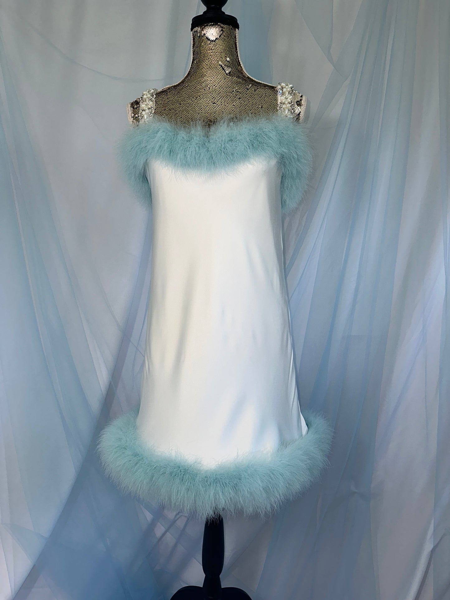 Blue Feather Trim Silk Cami