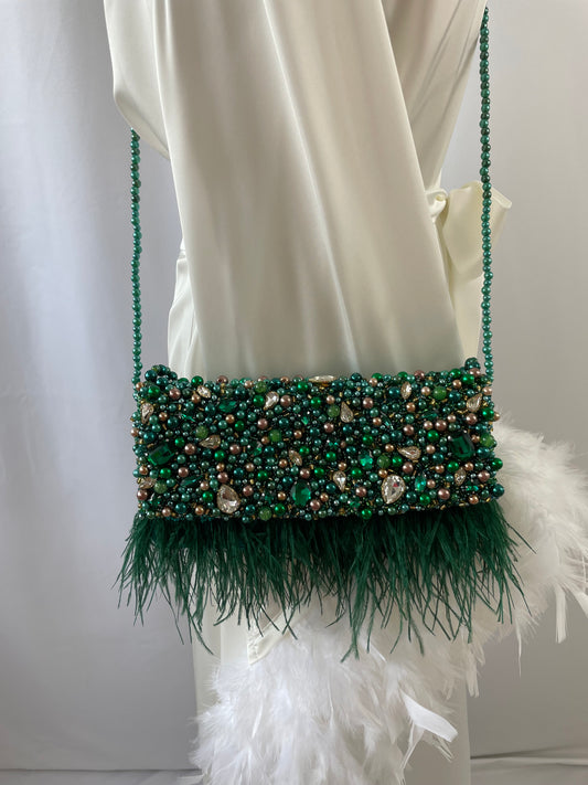 Green Hand beaded pearl bag