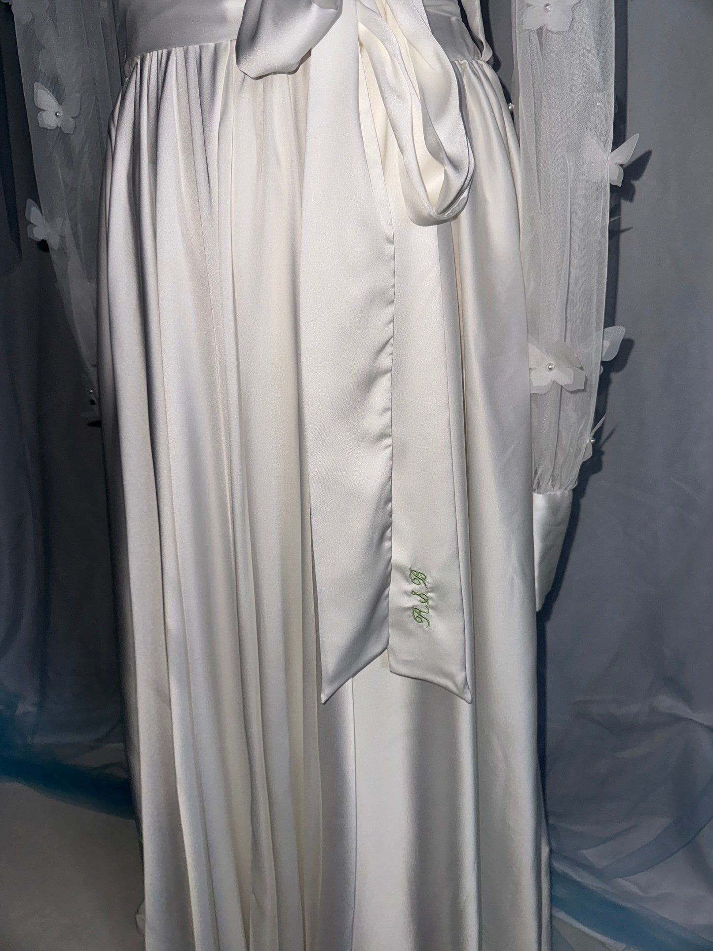 Silk Gown With Butterfly Tulle Sleeves