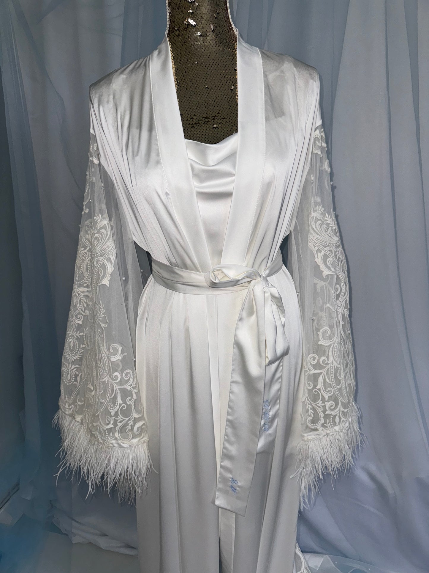 Lace & Ostrich Feather Silk Gown