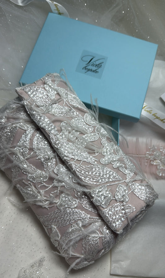 Pink Lace Ostrich Feather Bag