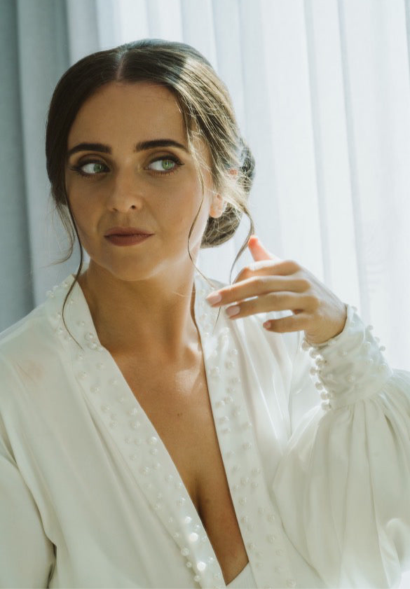 Pearl Trim Silk Gown