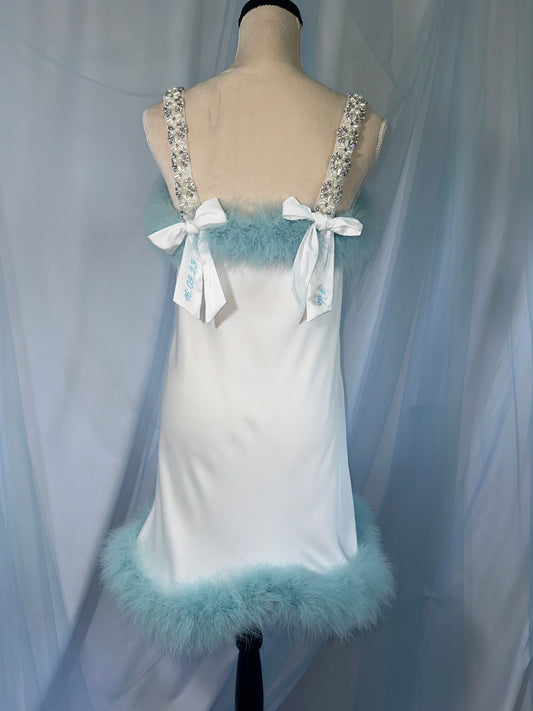 Blue Feather Trim Silk Cami