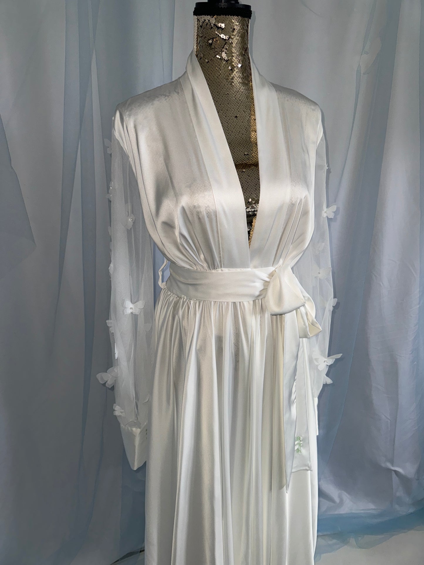 Silk Gown With Butterfly Tulle Sleeves