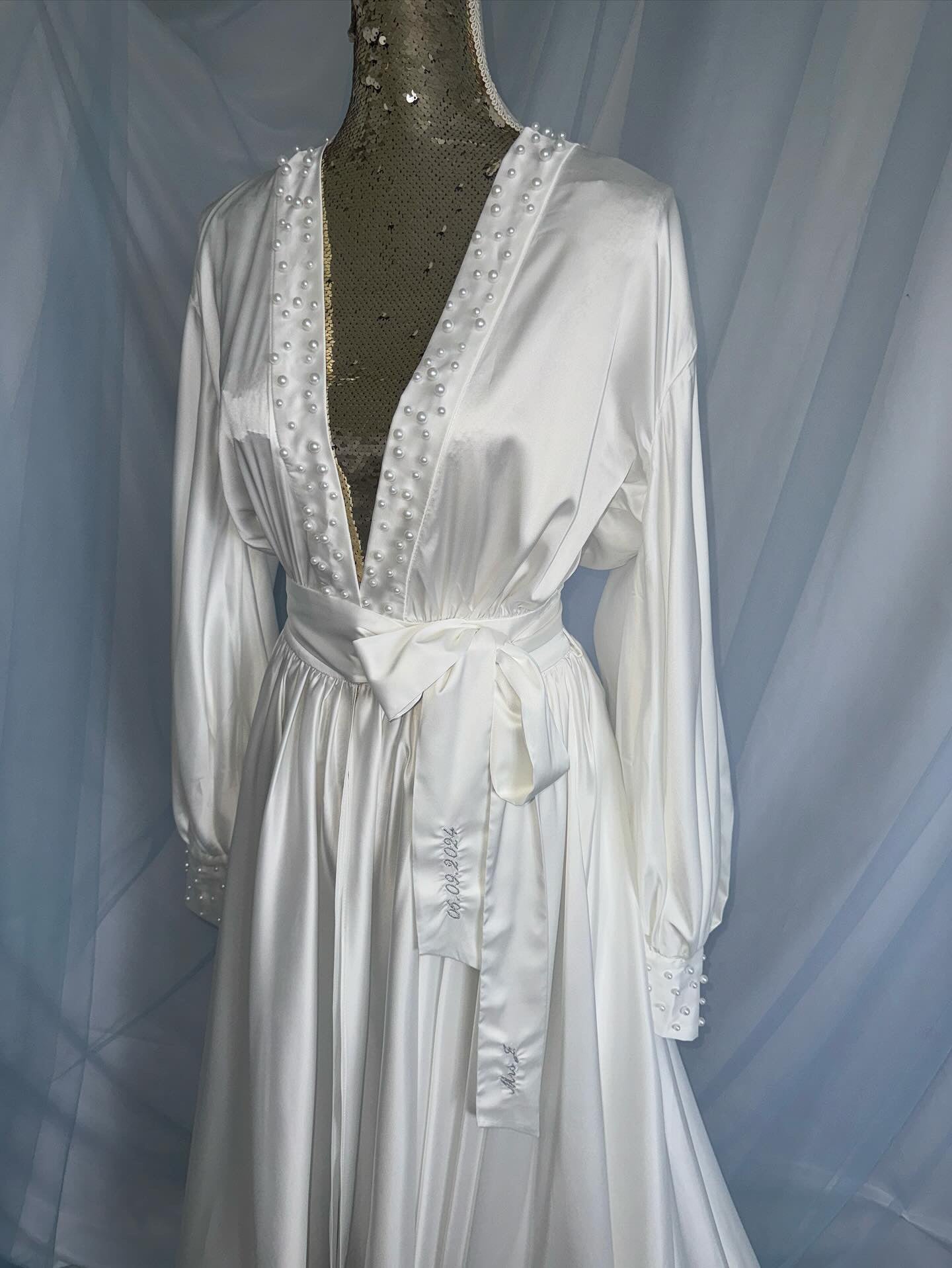 Pearl Trim Silk Gown