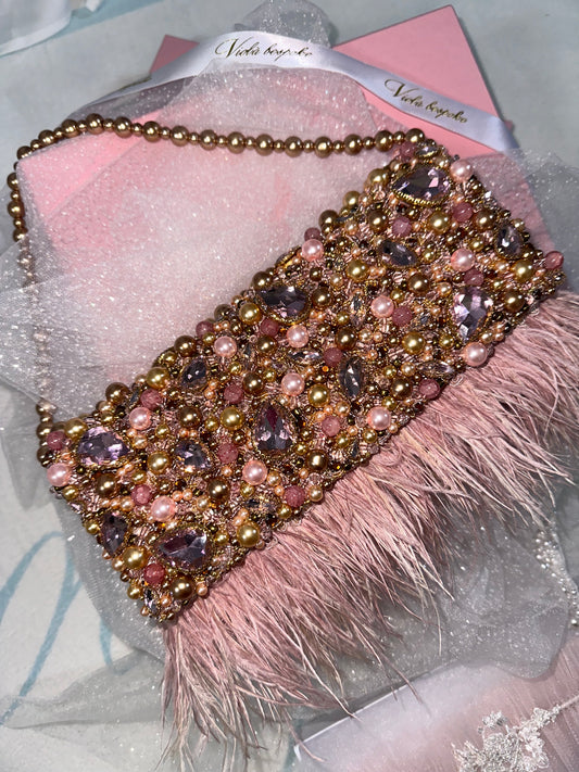 Blush Pink Hand beaded pearl bag