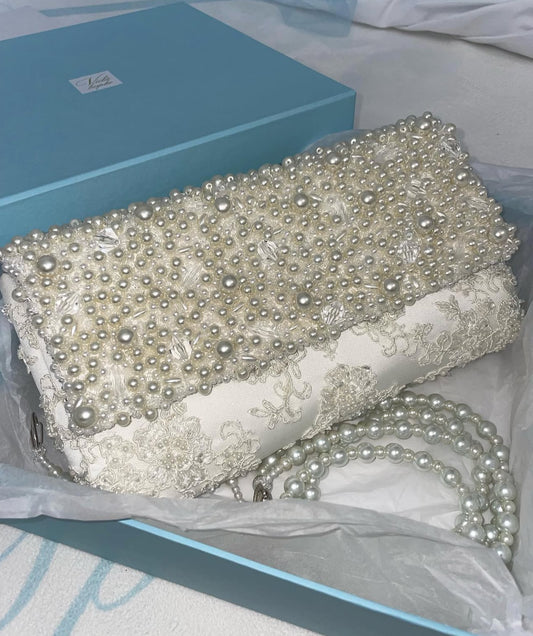 Ivory Lace Hand beaded pearl bag