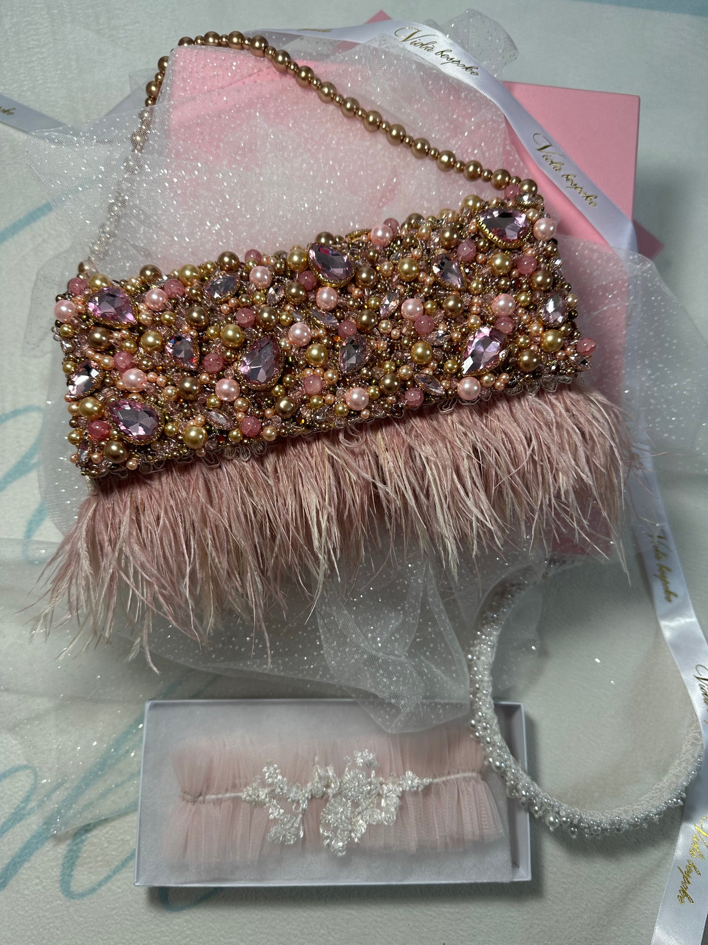 Blush Pink Hand beaded pearl bag
